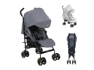 Poussette canne de voyage pliable grise 51 x 81 x 104,5 cm, dossier inclinable jusqu'à 22 kg en tissu