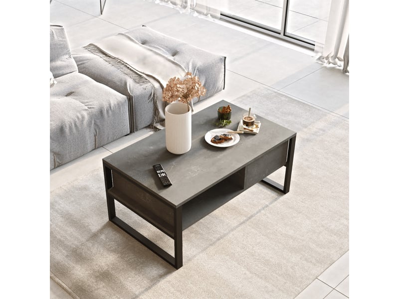  Table basse table de salon en bois mdf mélaminé argent l 100 cm avec structure métal industriel  - Conforama C