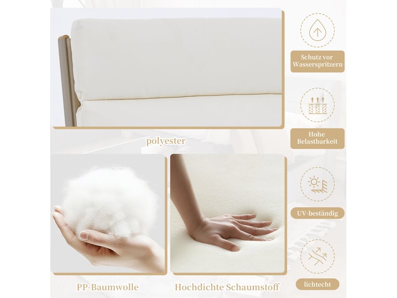 Lot de 2 chaises de jardin 57 x 72 x 101 cm – beige et kaki – accoudoirs et coussins confortables souples - Conforama E