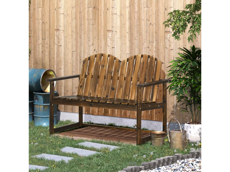  Banc de jardin pour 2 personnes, style rustique, bois de sapin, 114 x 63 x 86 cm  - Conforama D