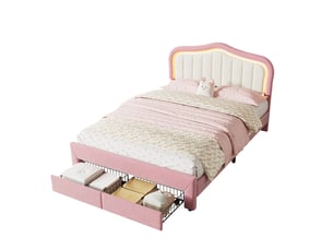Lit avec rangement 140x200 cm MAISENTIEL coloris rose