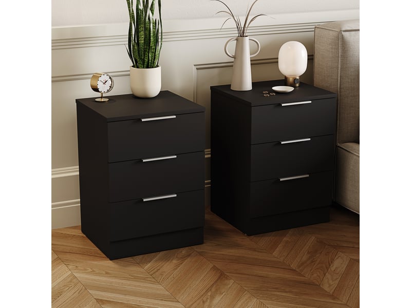  Table de chevet trega 3 tiroirs, commode de nuit, chambre, set de 2, 50x39x28cm, noir 3332103 - Conforama B