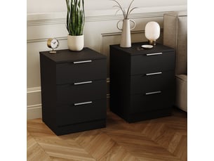 Table de chevet trega 3 tiroirs, commode de nuit, chambre, set de 2, 50x39x28cm, noir