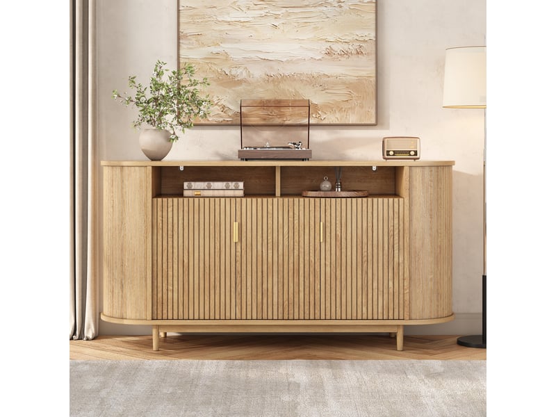  Buffet 3 portes 140 cm meuble de rangement salon avec lignes verticales naturel  - Conforama R