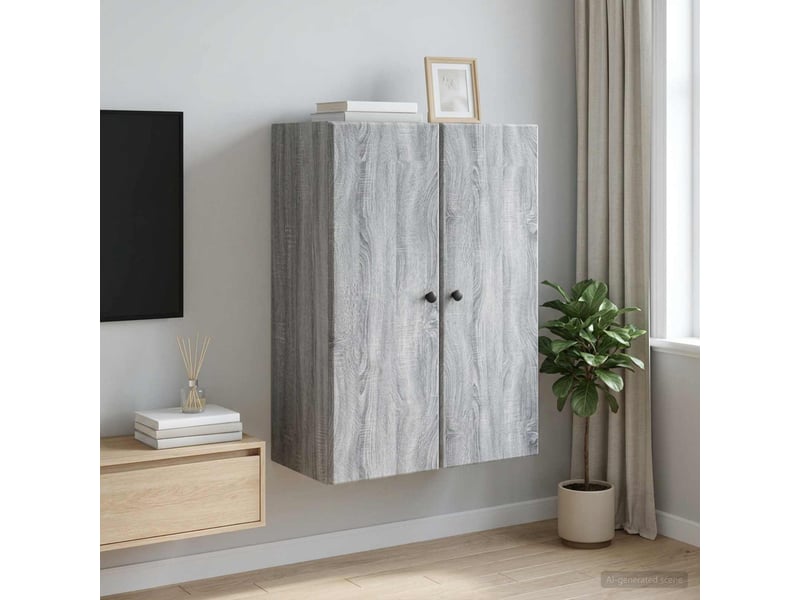  Armoire murale salon 66x34,5x90cm bois d'ingénierie sonoma gris shl3466  - Conforama B