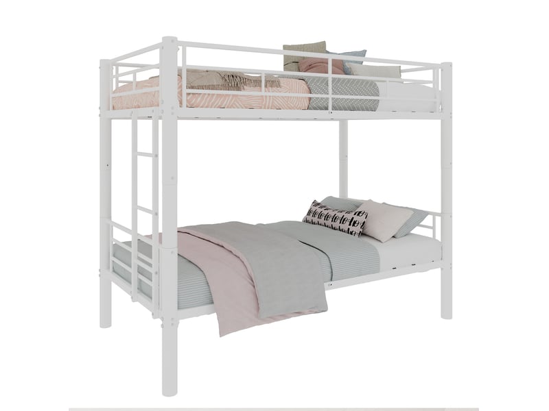  Lit superposé ulevr en métal 90 x 190 cm convertible en deux lits simples avec échelle et barrières de sécurité, blanc  - Conforama A