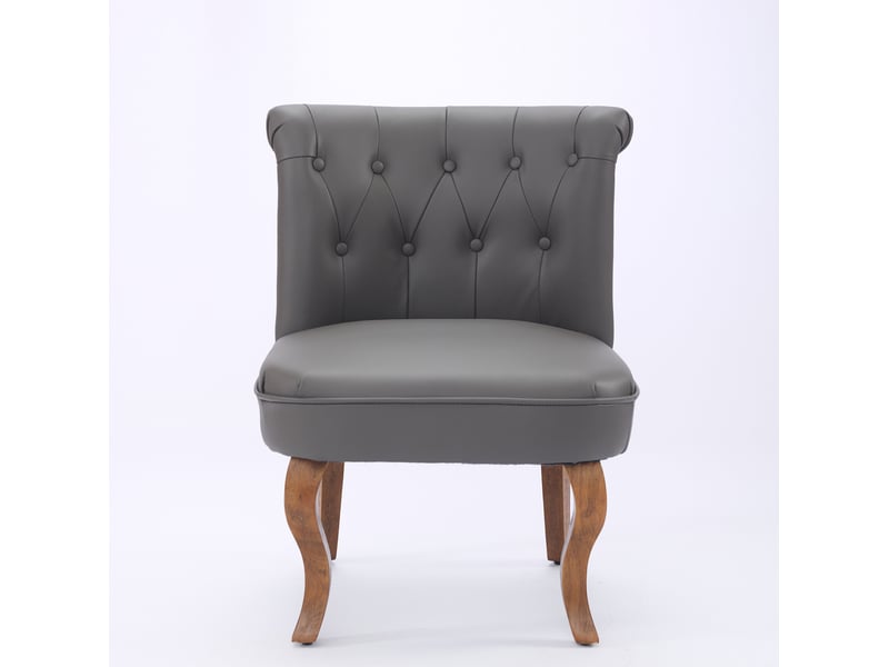  Fauteuil lounge en cuir avec dossier capitonné et pieds en bois, style classique gris  - Conforama A