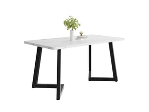 Table à manger rectangulaire 117 x 68 cm, plateau mdf effet marbre, blanc et noir