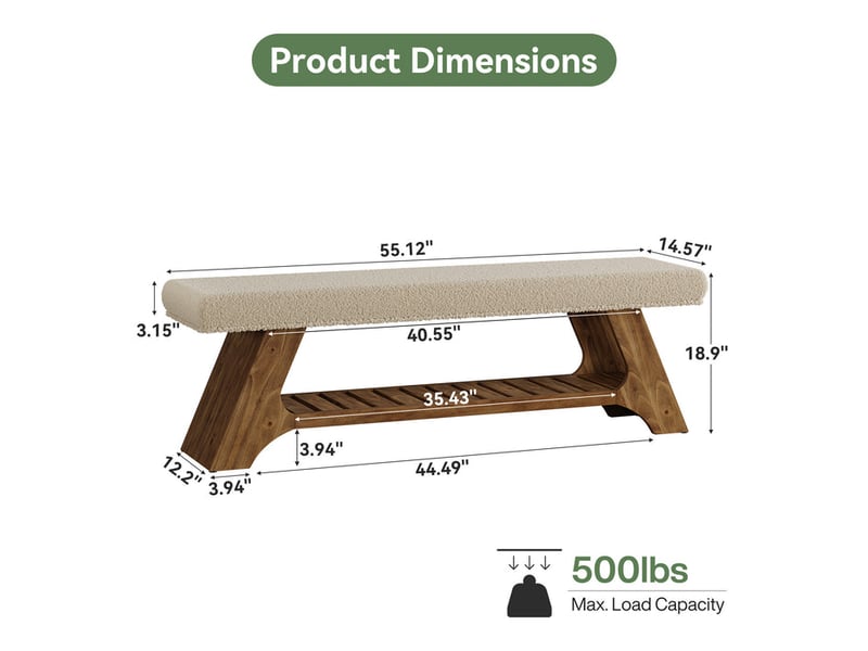  Banc à chaussures rembourré en bois massif avec coussin, 140 cm, pour entrée  - Conforama C