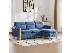 Canapé d'angle réversible fixe <strong></strong> <strong></strong> 3 places Tissu bleu avec coffre de rangement