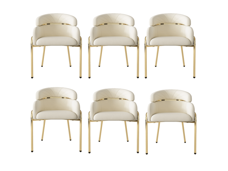  Lot de chaises 6 pièces quatre pieds métalliques revêtement en velours beige style léger luxe  - Conforama D