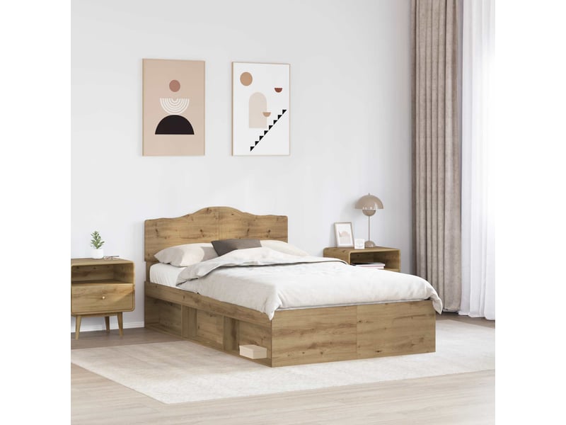 Lit double- lit adulte - cadre de lit chêne artisan 120 x 190 cm bois de pin massif - Conforama B