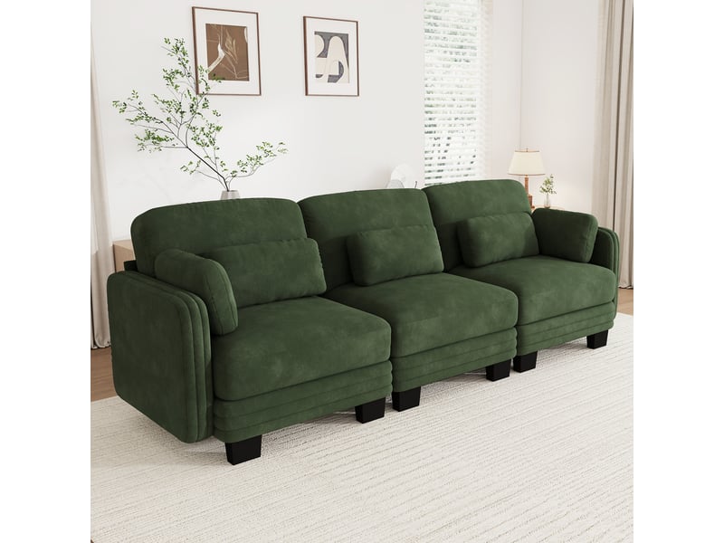 Canapé modulable - 3 places - coussins d'accoudoirs - tissu chenille - mobilier de salon - configuration flexible - vert CozyNest - Conforama B