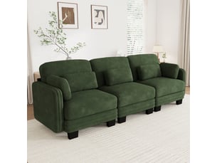 Canapé modulable - 3 places - coussins d'accoudoirs - tissu chenille - mobilier de salon - configuration flexible - vert