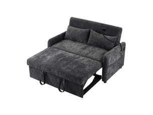 Canapé convertible 2 places avec fonction lit, dossier réglable, porte-téléphone, usb, poches latérales et 2 coussins, canapé multifonction en chenille - gris