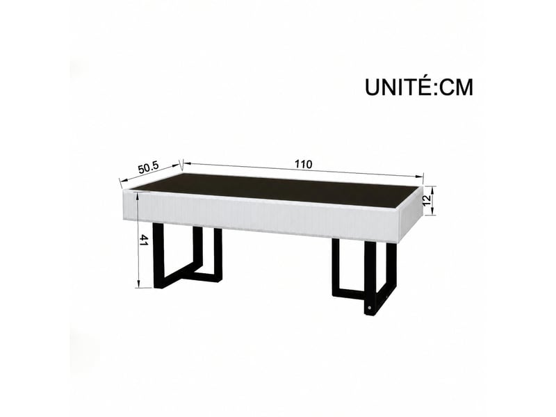  Table basse noire et blanche avec plateau noir brillant, 110 x 50,5 x 41 cm  - Conforama C