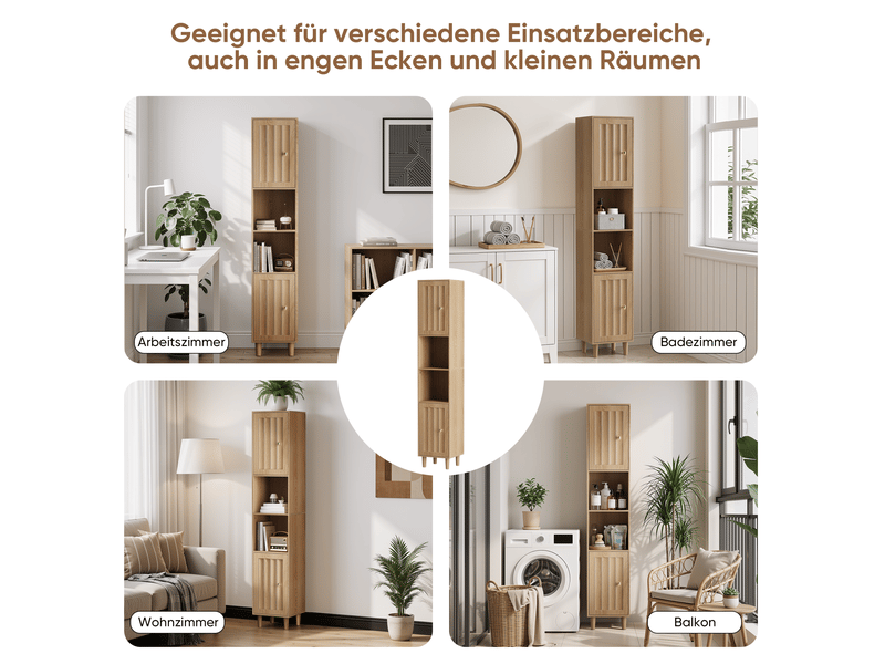  Meuble de salle de bain 32x30x169 cm, 2 portes, rangement ouvert, pour salle de bain, cuisine, mdf, couleur chêne  - Conforama D