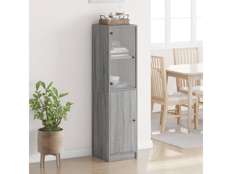  Buffet - bahut - meuble de rangement avec porte en verre sonoma gris 35x37x142 cm  - Conforama C