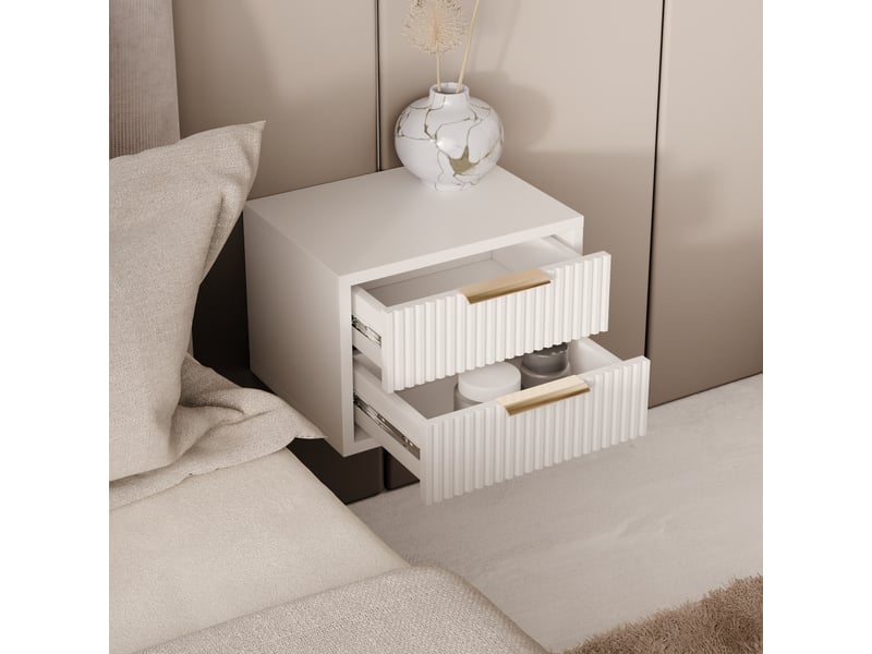  Table de chevet murale suspendue monea 2 tiroirs blanche avec façades rainurées  - Conforama B