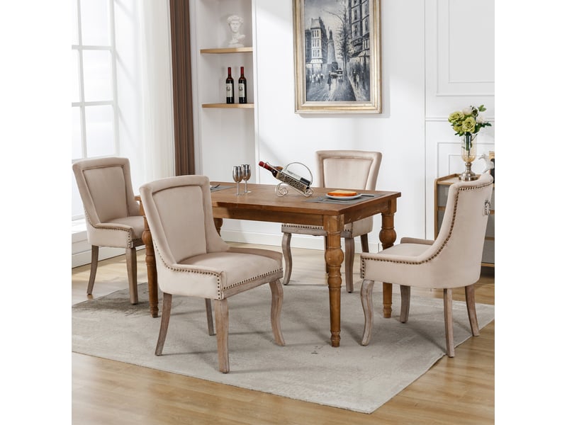  Lot de 4 chaises de salle à manger en velours beige evryae  - Conforama B