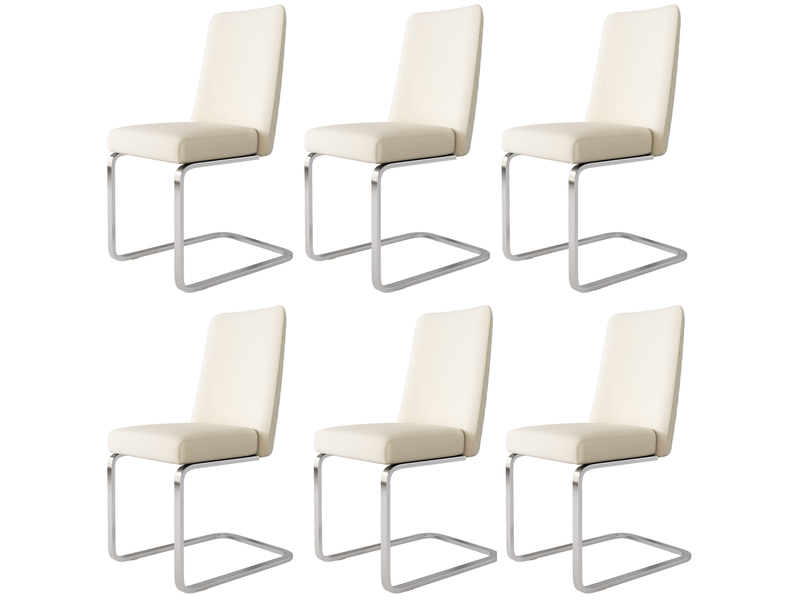  Chaise de salle à manger lot de 6 avec dossier à motif losange et pieds métalliques argentés en velours beige  - Conforama A