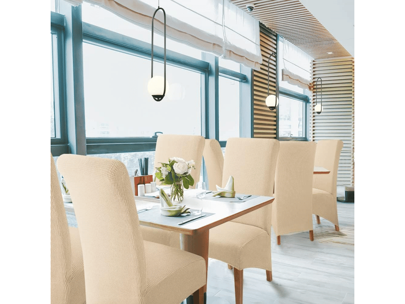  Housses de chaise paquet de 2, jacquard élastique, amovibles, lavables, universelles, adaptées aux mariages, cuisines et banquets - grande beige XLH-ZLS-009317ZLS - Conforama C
