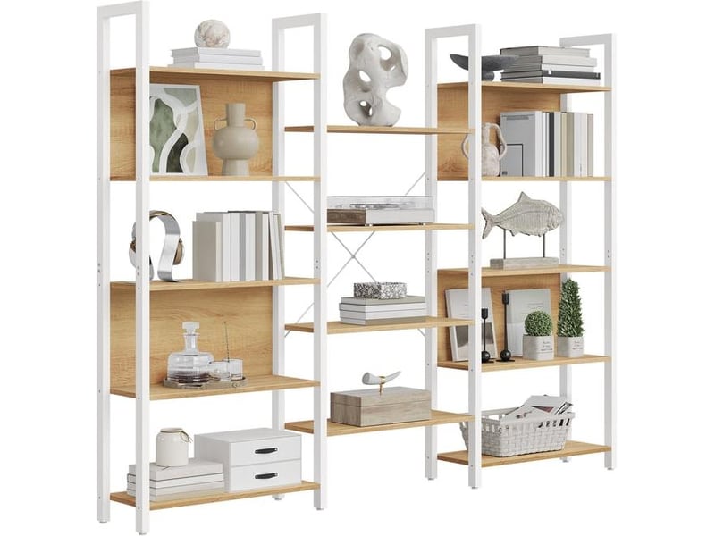  Bibliothèque étagère de rangement 158 x 24 x 166 cm capacité 140 kg style industriel finition mate en aggloméré noir 12_0009840  - Conforama A
