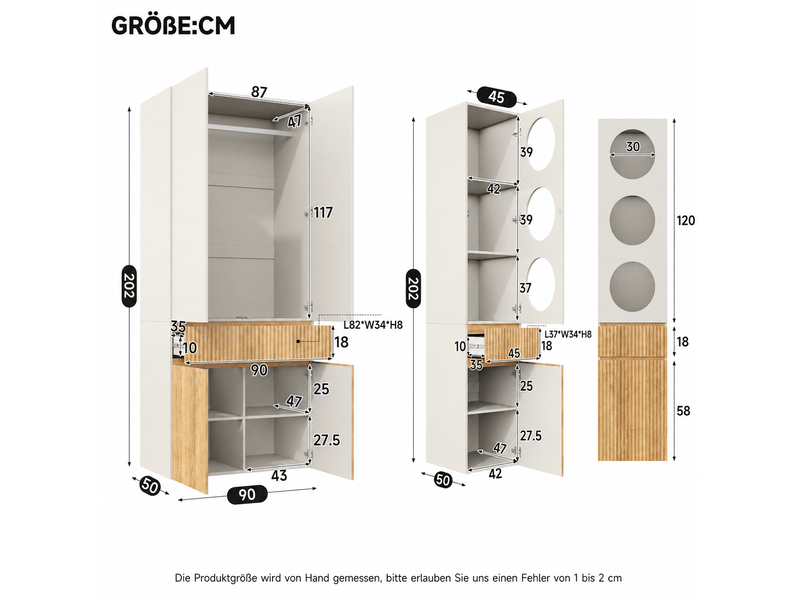  Armoire 225x50x200 cm 10 portes mdf panneau de particules chêne clair et gris  - Conforama C