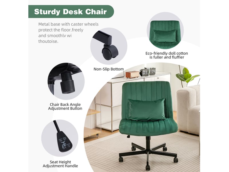  Chaise de bureau moderne verte en tissu, réglable en hauteur, pivotante 360° avec roulettes silencieuses  - Conforama D