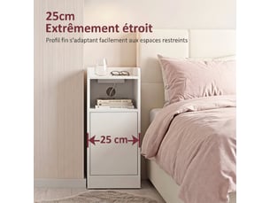 Lot de 2 tables de chevet avec station de charge, étagère réglable, tables de nuit avec compartiment ouvert, blanc