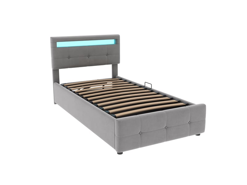  Modenvie lit coffre enfant 90x200 cm - led, rangement hydraulique, sans matelas - gris  - Conforama A