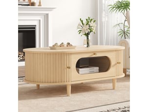 Table basse ovale coloris bois clair <strong>HAVRYA</strong> <strong></strong> - 50 cmx100 cm