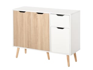 Buffet moderne pour le salon, avec 3 portes et un tiroir, table d'appoint pour le salon, 90 x 30 x 72 cm, blanc et naturel