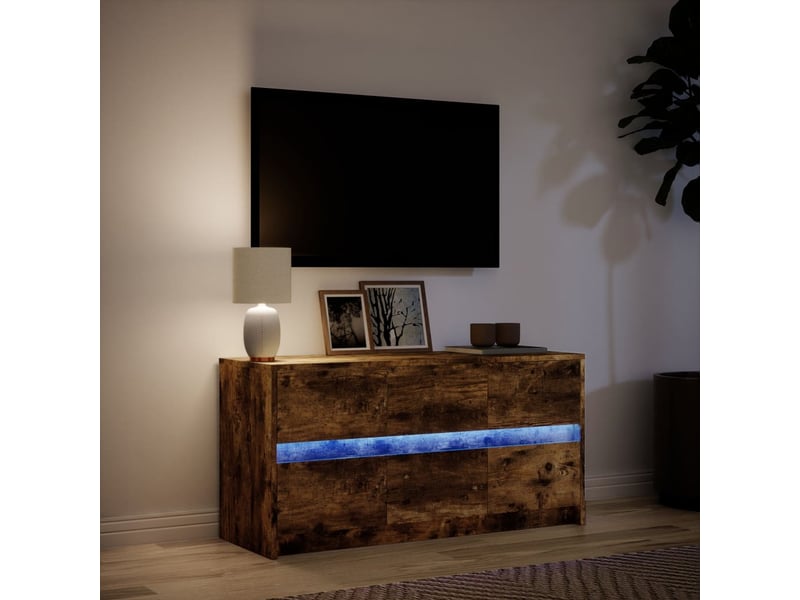 Meuble tv - banc tv - meuble de rangement avec led chêne fumé 100x34x50 cm bois d'ingénierie - Conforama D