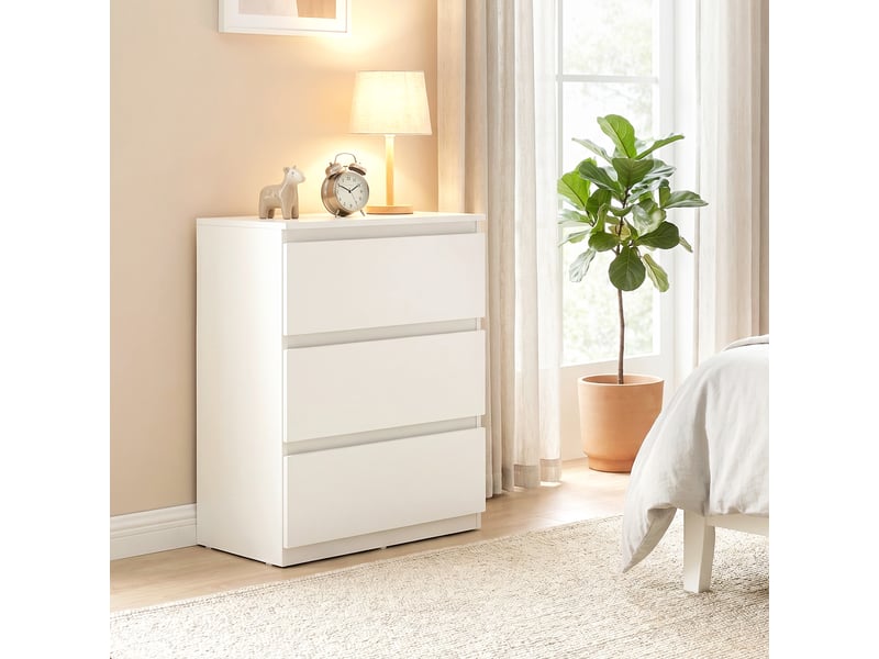  Commode à 3 tiroirs, meuble de rangement moderne pour la chambre, blanche  - Conforama C