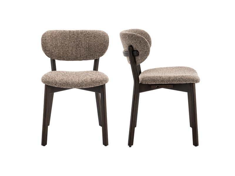  Lot de 2 chaises en bois teinte noyer foncé et tissu chiné taupe aura  - Conforama C