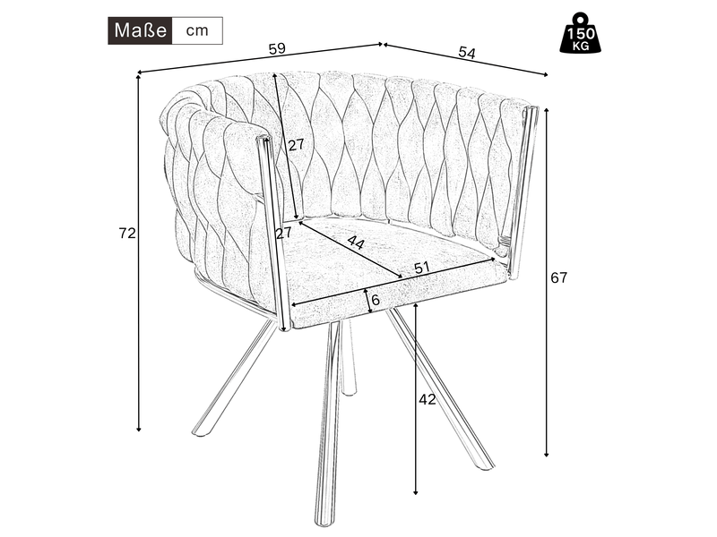  Chaise de salle à manger pivotante 59x54x72 cm à quatre pieds en métal beige et doré  - Conforama C
