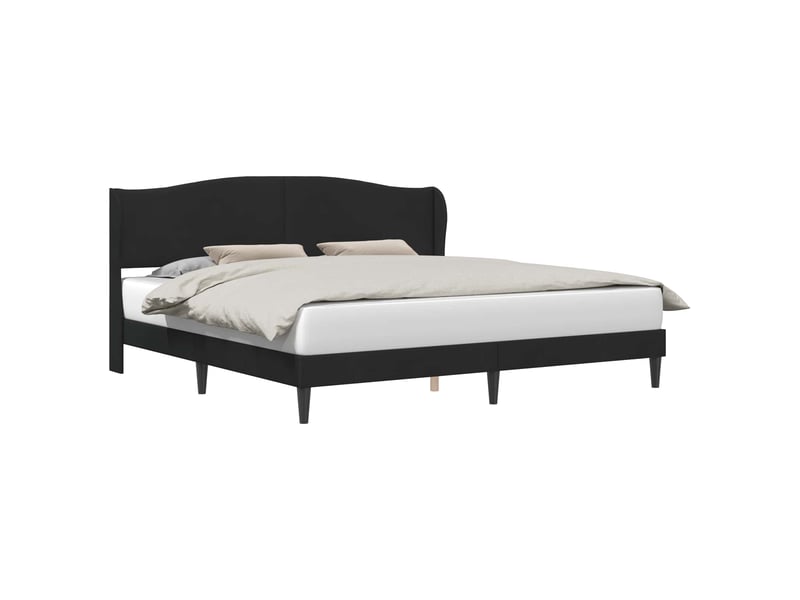 Lit double- lit adulte - cadre de lit avec tête de lit noir 200 x 200 cm velours - Conforama A