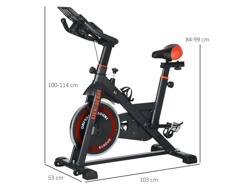  Vélo stationnaire avec résistance réglable, volant d'inertie de 8 kg, écran lcd, guidon et selle réglables, noir et rouge  - Conforama E