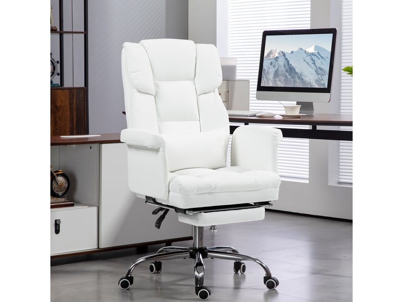  Chaise de bureau ergonomique, hauteur réglable de 48 à 56 cm, dossier inclinable, repose-pieds, blanche  - Conforama D