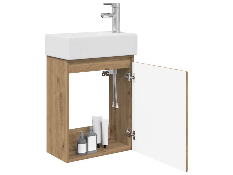  Meuble de rangement salle de bain avec robinet chêne artisanal shl7259  - Conforama C