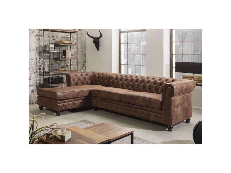  Canapé d'angle edgar – marron chocolat capitonné – 4 places – angle droit style chesterfield  - Conforama D