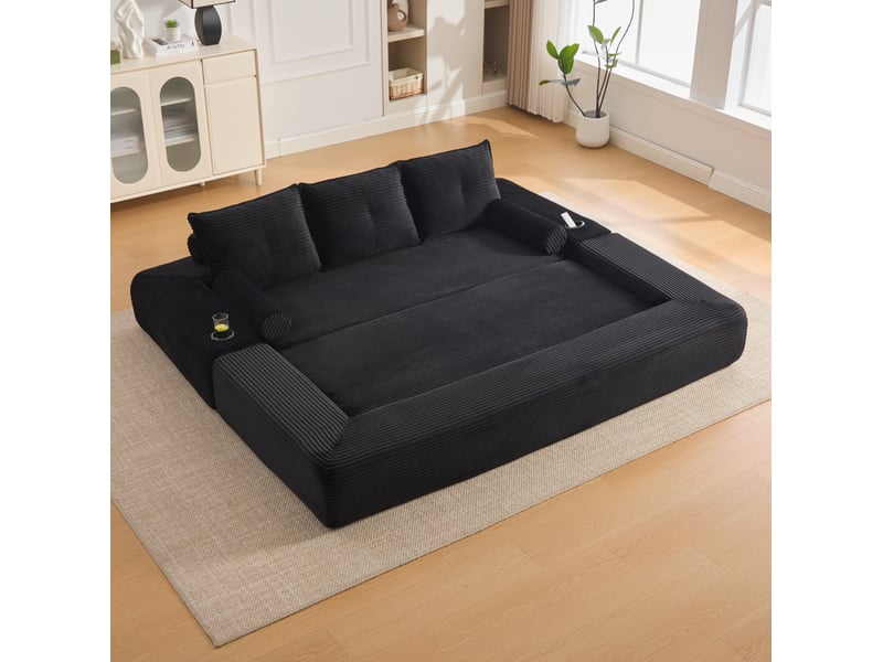 Canapé convertible 3 places 232x98x80 cm, mousse haute densité, ressorts, coussins mémoire, pour salon, velours, noir - Conforama B