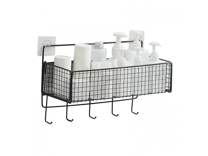  Panier de rangement mural multifonctionnel en fer avec crochet pour cuisine et salle de bain (noir)  - Conforama D