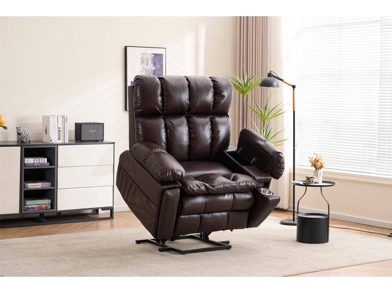  Fauteuil relax électrique releveur - 109x107x109cm - double moteur massage chauffant têtière réglable salon - marron  - Conforama D