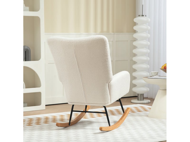  Fauteuil à bascule modenvie avec accoudoirs tissu teddy crème 70 x 94 x 100 cm  - Conforama E
