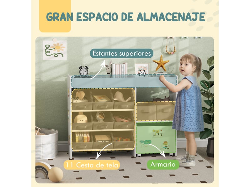 Organiseur pour enfants avec 11 paniers amovibles, compartiments et planches d'autocollants, 105 x 30 x 80 cm, blanc - Conforama E
