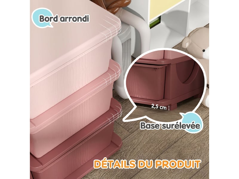  Organisateur de jouets pour enfants avec tiroirs à 3 niveaux, boîtes de rangement en plastique, rose, 37 x 37 x 56,5 cm  - Conforama E