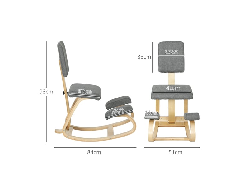  Chaise ergonomique à genoux,84x51x93 cm,avec bascule,polyester,gris  - Conforama C