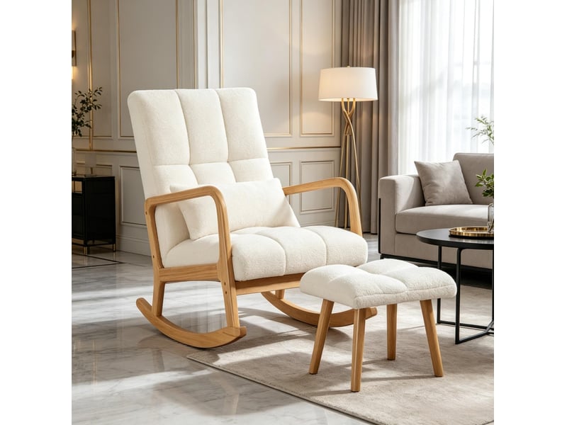 Fauteuil à bascule modenvie avec repose-pieds en tissu bouclette blanc - Conforama B